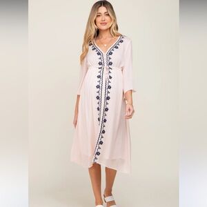 Pinkblush Light Pink Midi Dress with Navy Embroidery